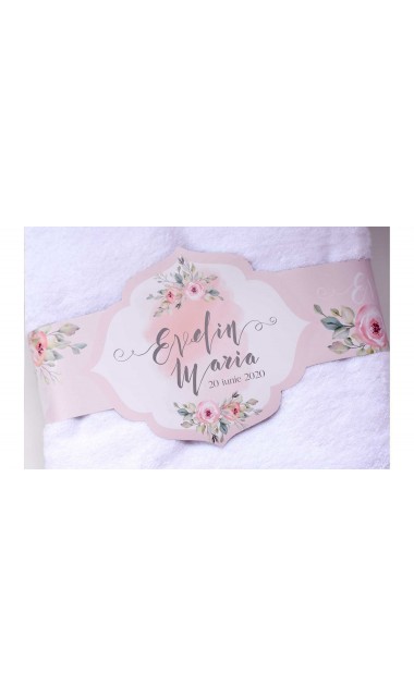Trusou de botez somon cu alb si cu motive florale Watercolor Flowers 21